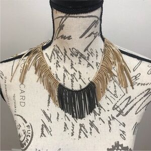 Zara Elegant Black and Gold Fringe Necklace